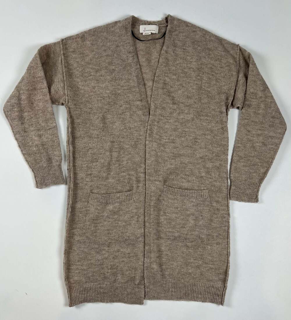 By Anthropologie Longline Open Front Cardigan Sweater Tan Size S